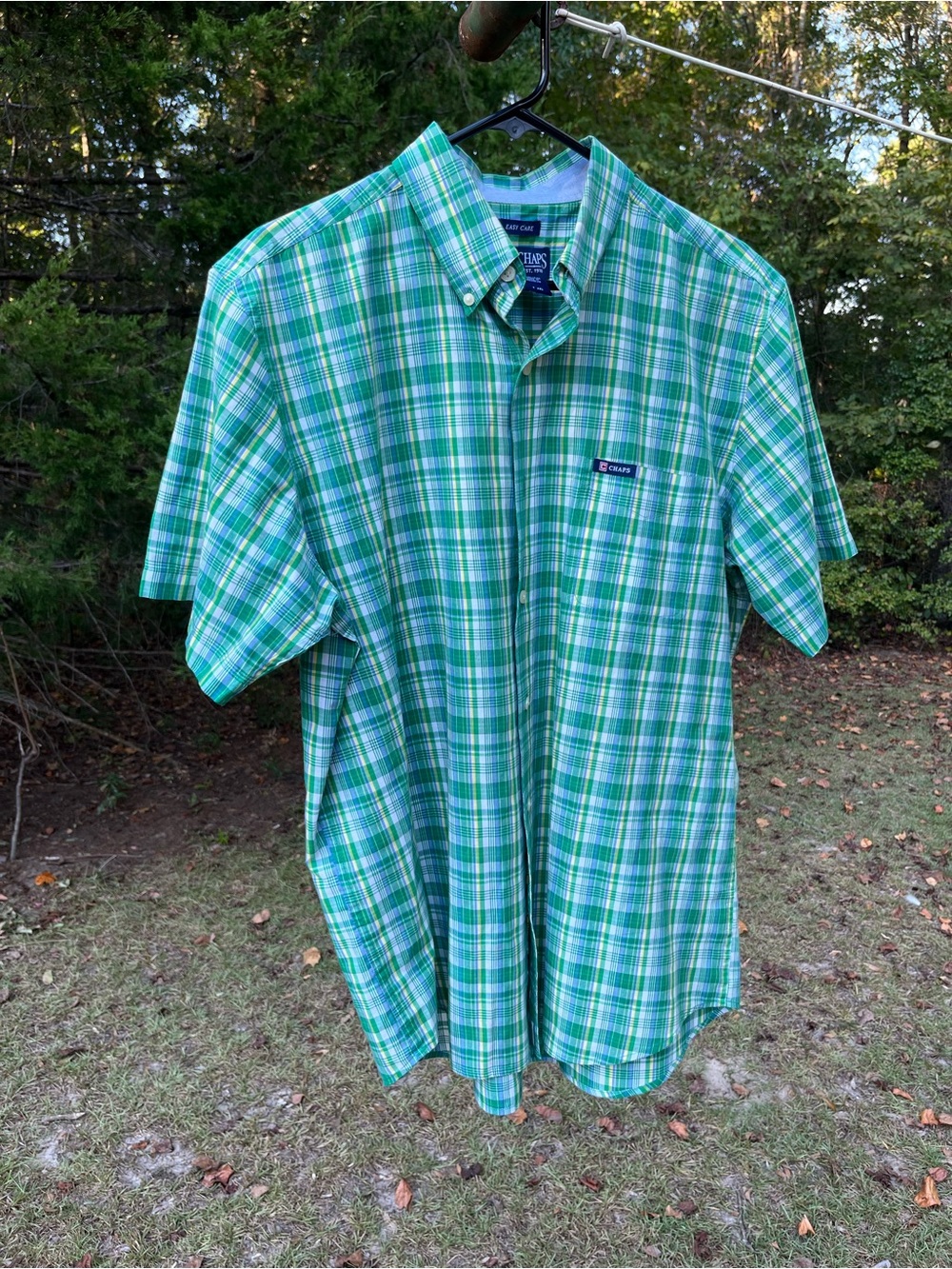 Chaps Green Plaid Short-Sleeve Button-Down Shirt